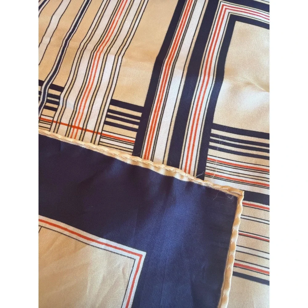 Hercolani Scarf Navy Blue Geometric Linear Square Italian Polyester Satin Scarf - Picture 4 of 4